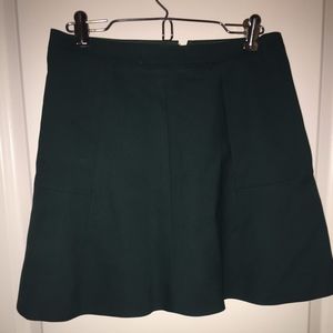 J. Crew Dark Green Fluted Mini Skirt Double Crepe